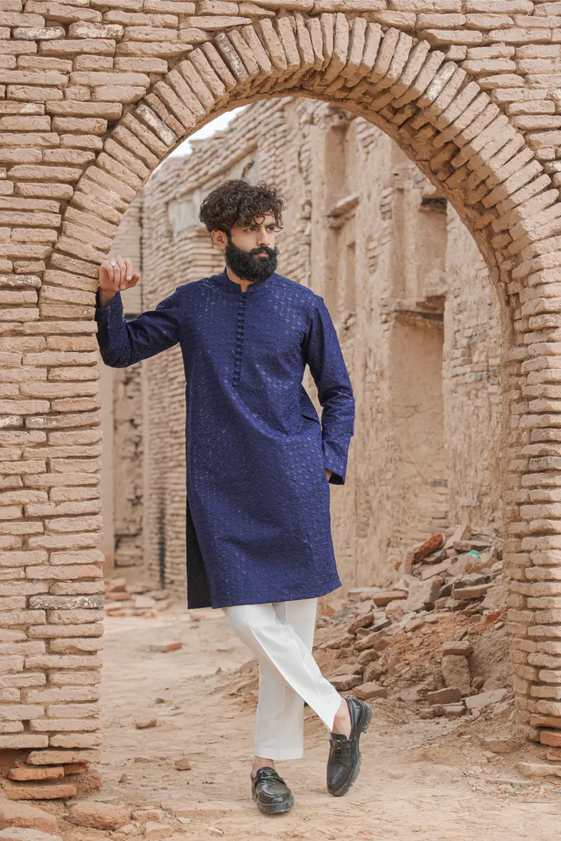 Navy Blue Designer Sequins Kurta Pajama