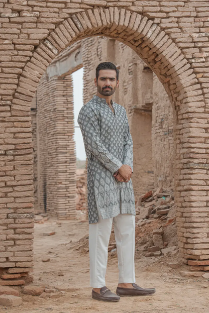 Grey Printed Designer Kurta pajama