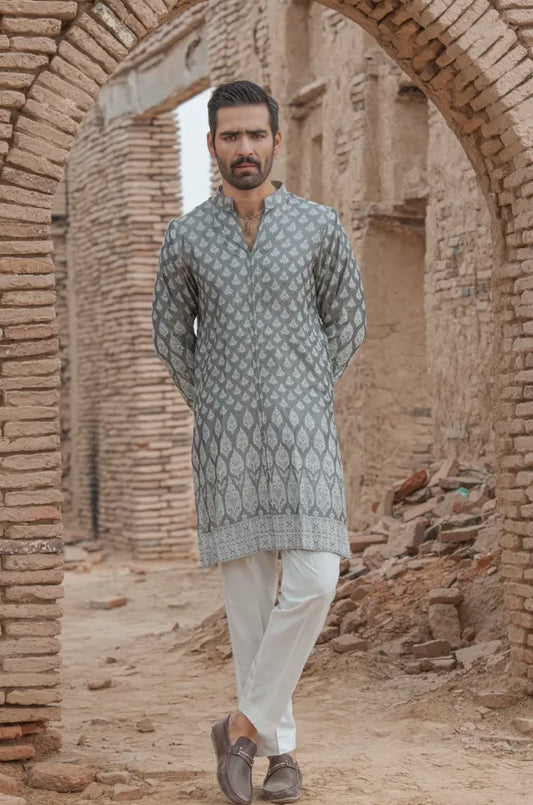 Grey Printed Designer Kurta pajama