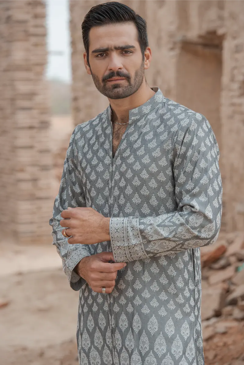 Grey Printed Designer Kurta pajama