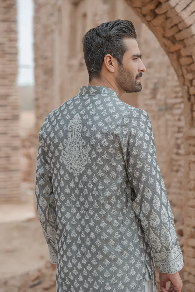 Grey Printed Designer Kurta pajama