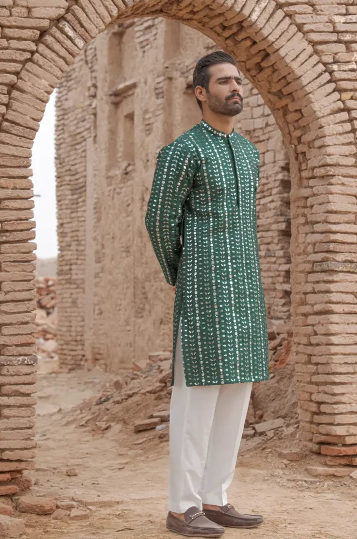 Green Embroidered Kurta pajama