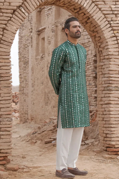 Green Embroidered Kurta pajama