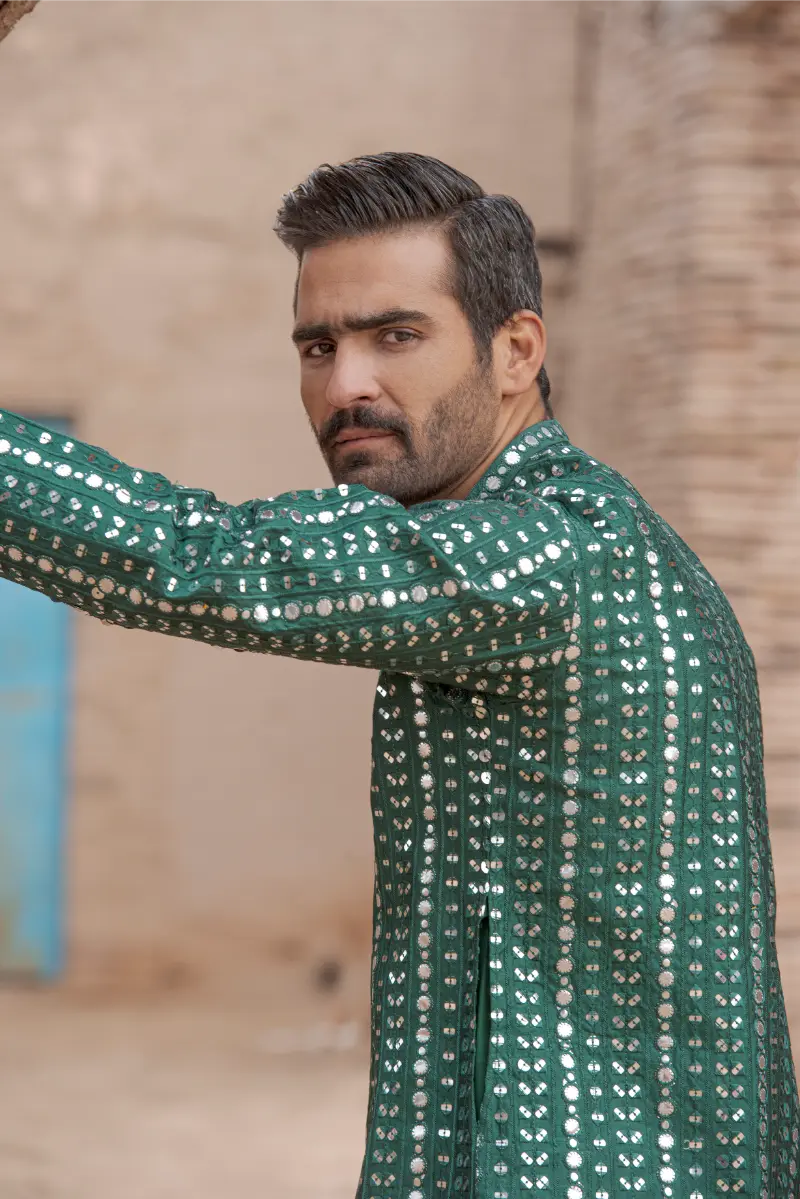 Green Embroidered Kurta pajama