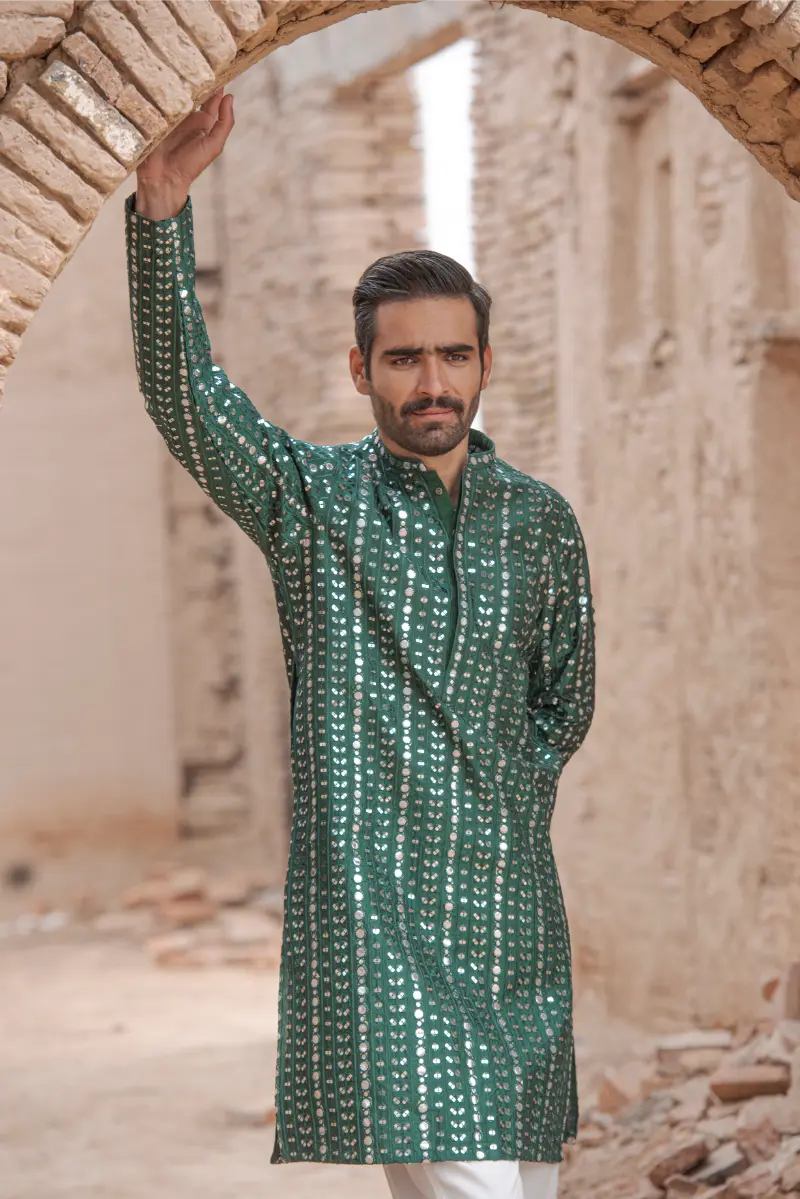 Green Embroidered Kurta pajama