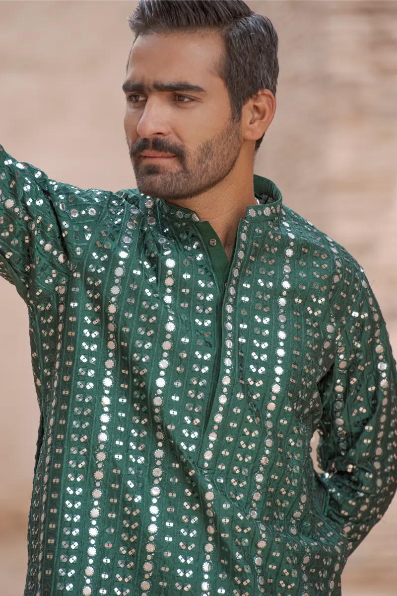 Green Embroidered Kurta pajama