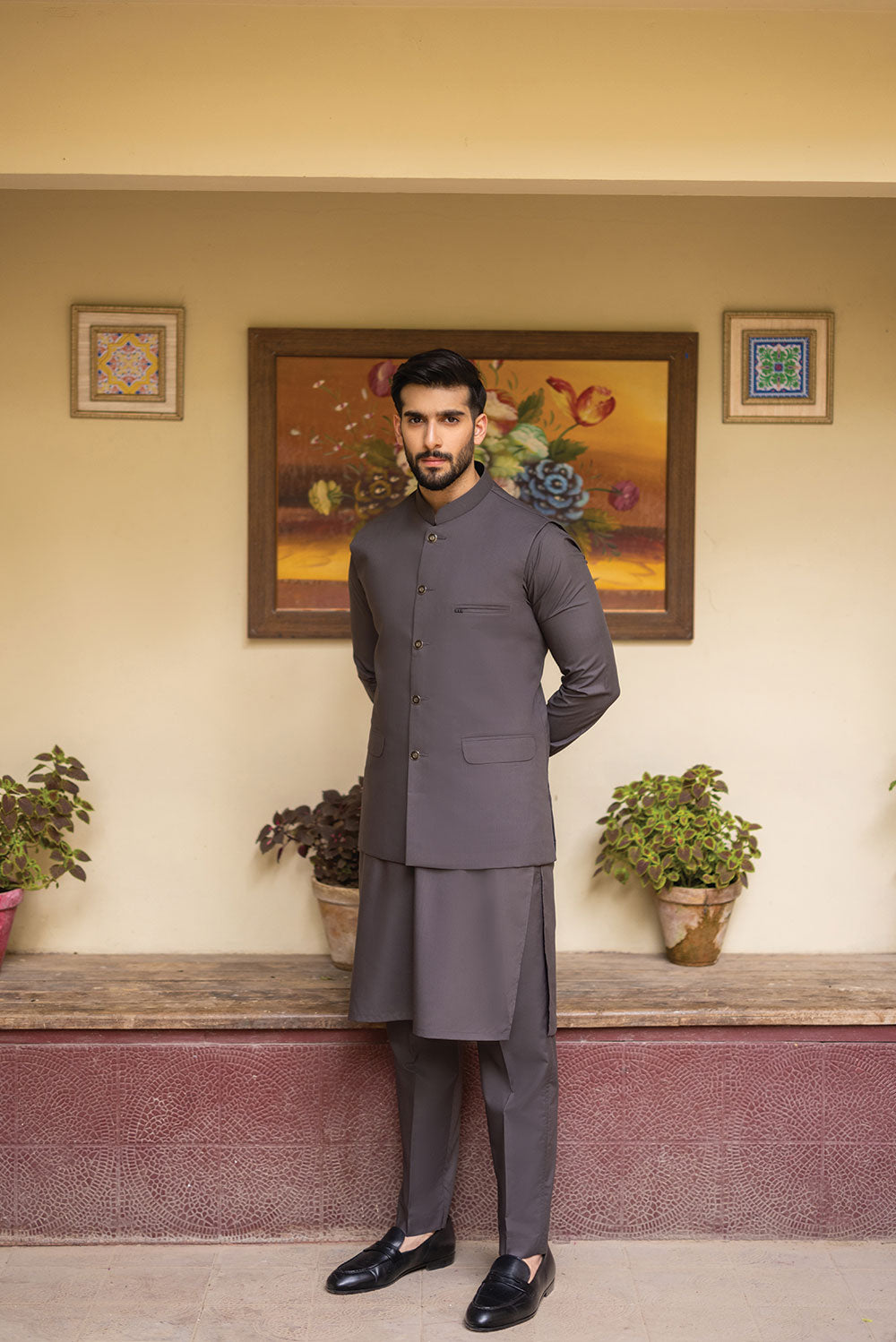 Grey Waistcoat with Kurta Pajama