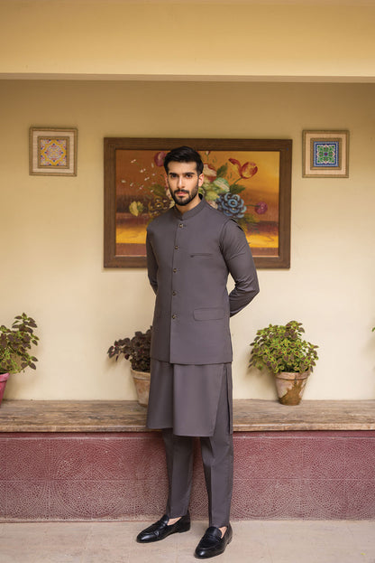 Grey Waistcoat with Kurta Pajama