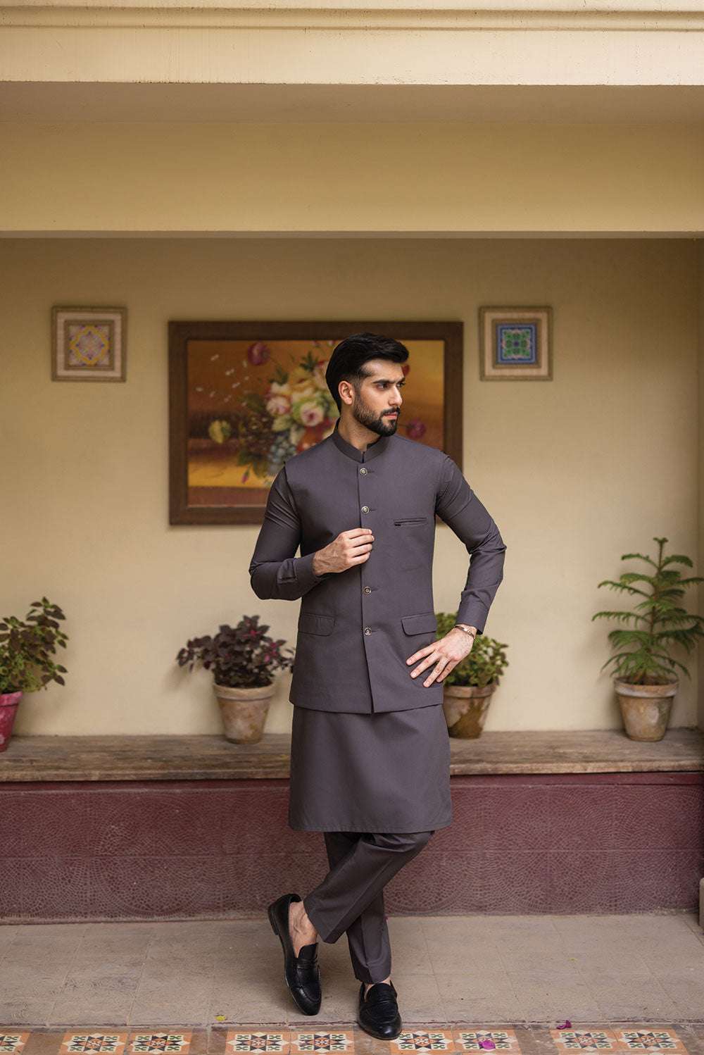 Grey Waistcoat with Kurta Pajama