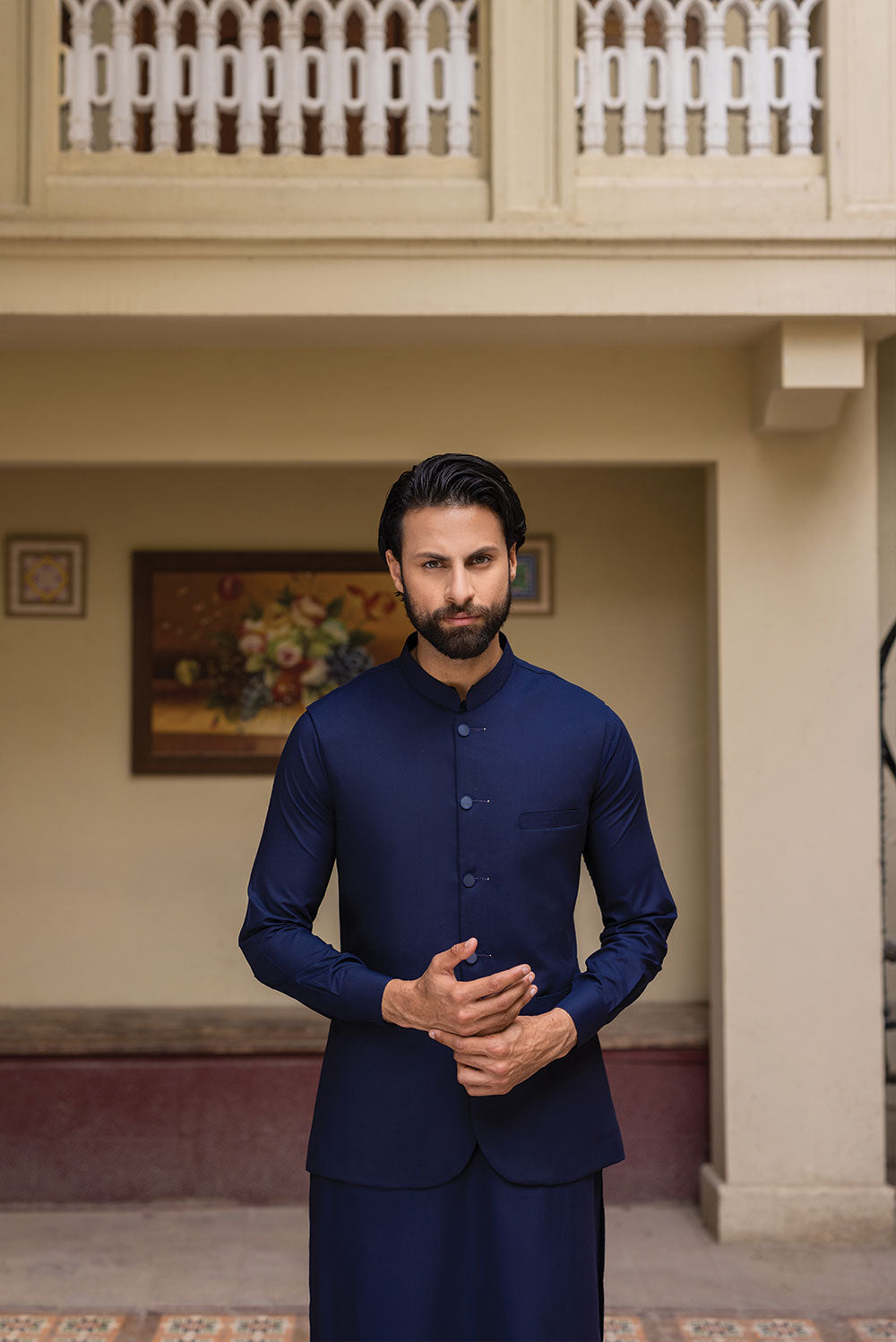 Navy Blue Waistcoat with Kurta Pajama