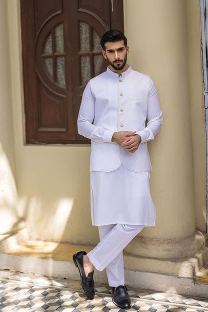 Pearl White Waistcoat with Kurta Pajama