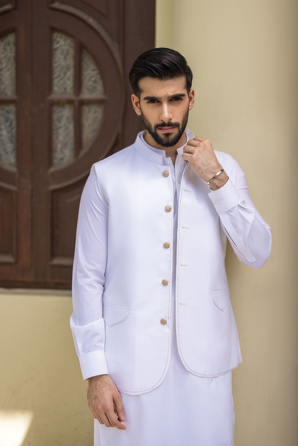 Pearl White Waistcoat with Kurta Pajama