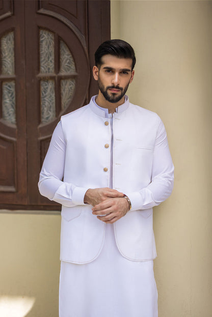 Pearl White Waistcoat with Kurta Pajama