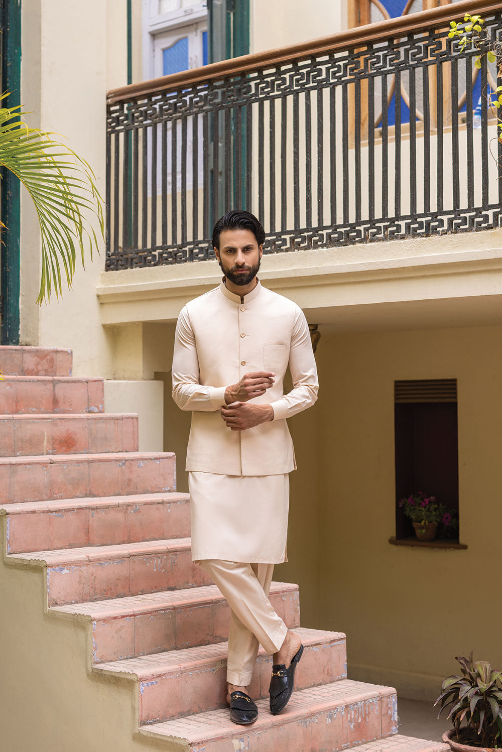 Fawn Waistcoat with Kurta Pajama