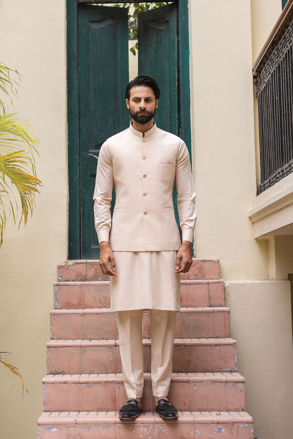 Fawn Waistcoat with Kurta Pajama