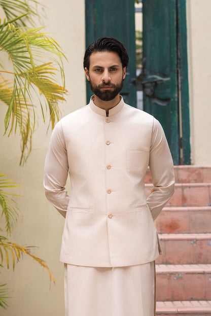 Fawn Waistcoat with Kurta Pajama