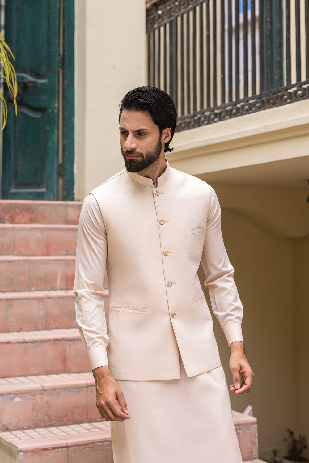 Fawn Waistcoat with Kurta Pajama