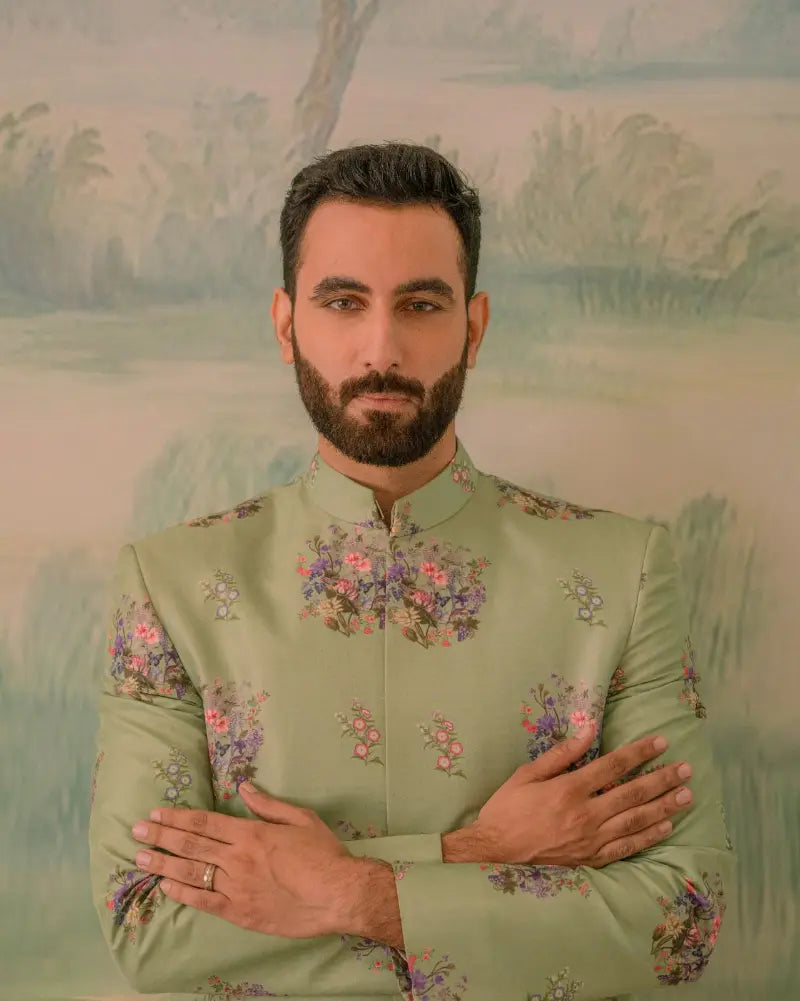 Digital Printed Art Silk Sherwani